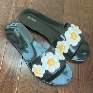 Melissa Black Sandals with White and Yellow Flowers